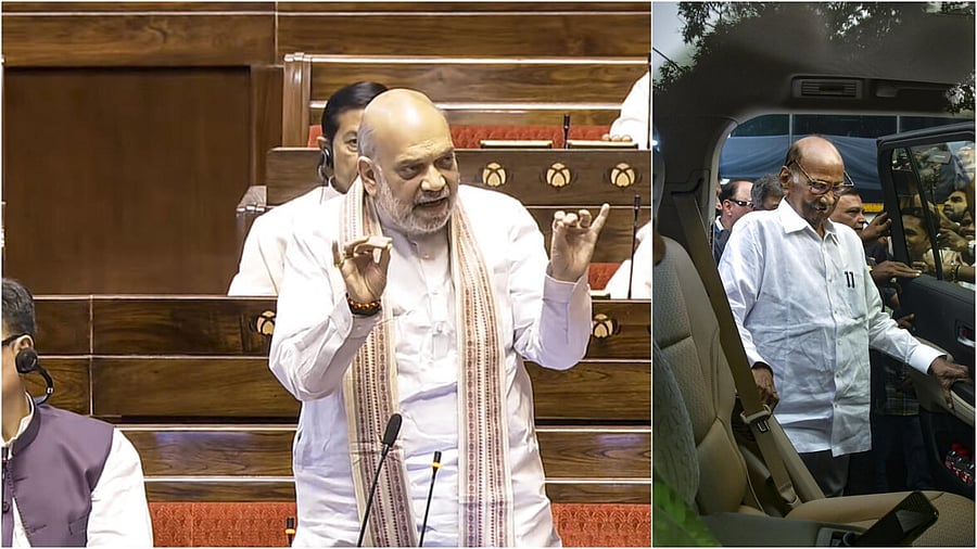 <div class="paragraphs"><p>File image of Amit Shah introducing the PM, CM removal bills(L), NCP (SP) chief Sharad Pawar</p></div>