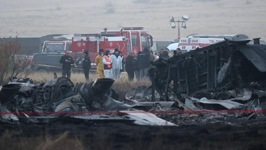 <div class="paragraphs"><p>Members of emergency services work at the site of the Turkish C-130 military cargo plane crash near the Azerbaijani border, in Sighnaghi municipality, Georgia.</p></div>