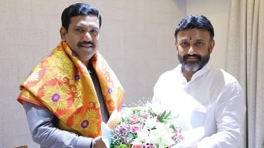 <div class="paragraphs"><p>MP K Sudhakar greets BJP State President B Y Vijayendra on his birthday. </p></div>