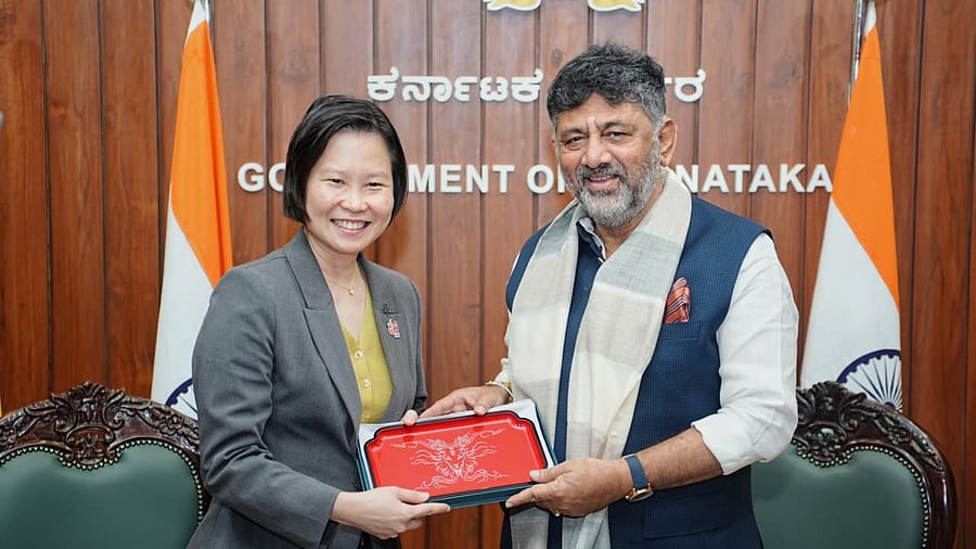 <div class="paragraphs"><p>Shivakumar with Singapore's Minister of State for Foreign Affairs Gan Siow Huang.</p></div>