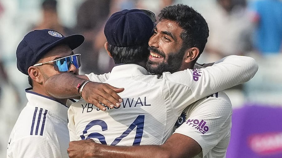 <div class="paragraphs"><p>Jasprit Bumrah celebrates his five-wicket haul.</p></div>