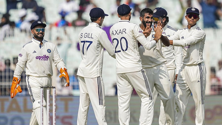 <div class="paragraphs"><p>Jasprit Bumrah celebrates with team-mates after dismissing Tony de Zorzi.</p></div>