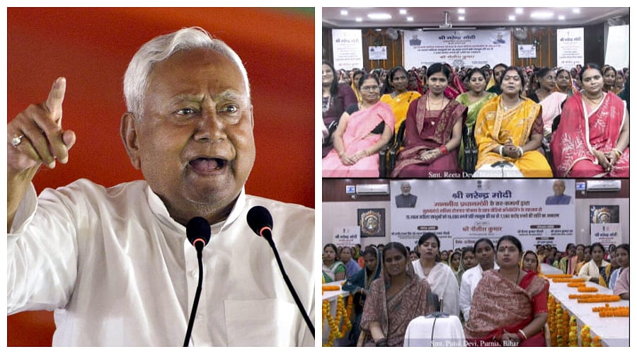 <div class="paragraphs"><p>Bihar Chief Minister Nitish Kumar and (R) women at the launch of&nbsp;Mukhyamantri Mahila Rojgar Yojana.</p></div>