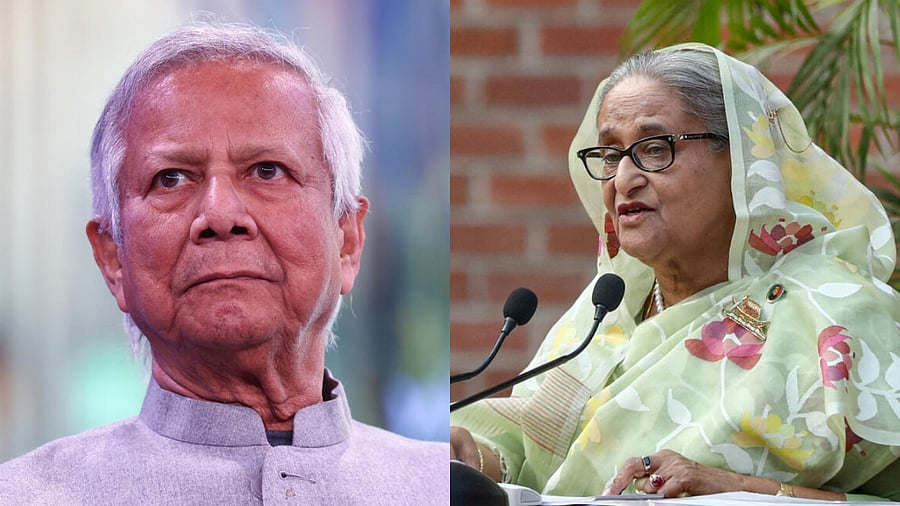 <div class="paragraphs"><p>Interim Bagladesh Government head Prof Muhammad Yunus (L) and Former Prime Minister Sheikh Hasina (R)</p></div>