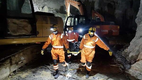 <div class="paragraphs"><p>Rescue operation underway after a portion of a stone quarry collapsed, in Sonbhadra, Uttar Pradesh. Credit: NDRF</p></div>