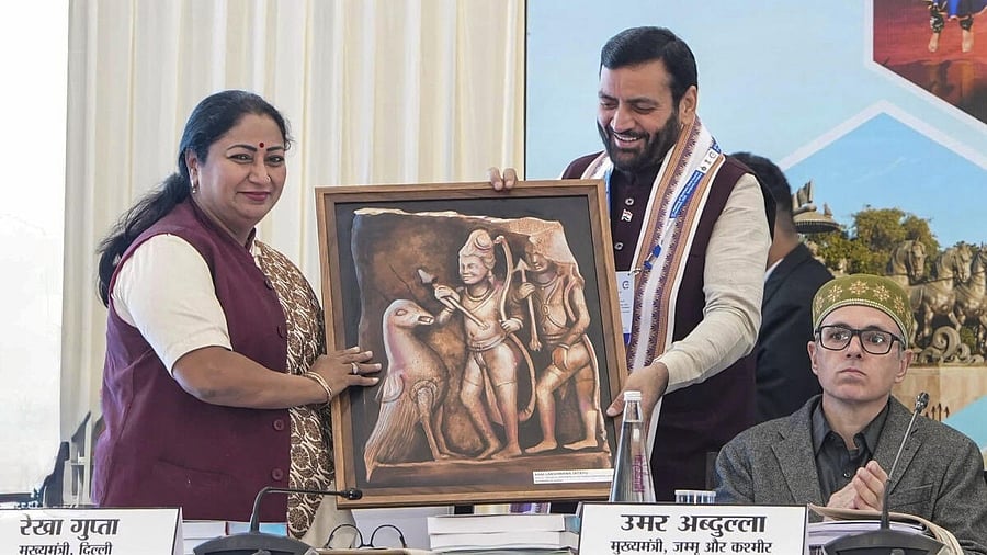 <div class="paragraphs"><p>Haryana CM Nayab Saini, Jammu and Kashmir CM Omar Abdullah and Delhi CM Rekha Gupta during the 32nd meeting of the Northern Zonal Council, in Faridabad.</p></div>