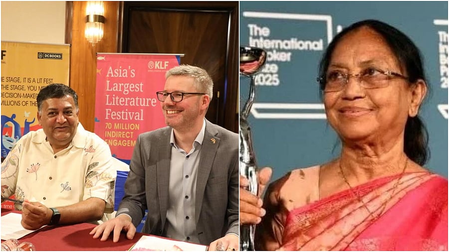 <div class="paragraphs"><p>Ravi Deecee, Chief Facilitator, Kerala Literature Festival and Michael Heinst, Director of Goethe-Institut Max Mueller Bhavan Bangalore during a press meet in Bengaluru on Monday. Banu Mushtaq (R)</p></div>