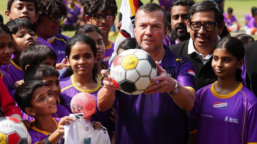 <div class="paragraphs"><p>Lothar Matthaus during an interaction with students in Kolkata. <br></p></div>