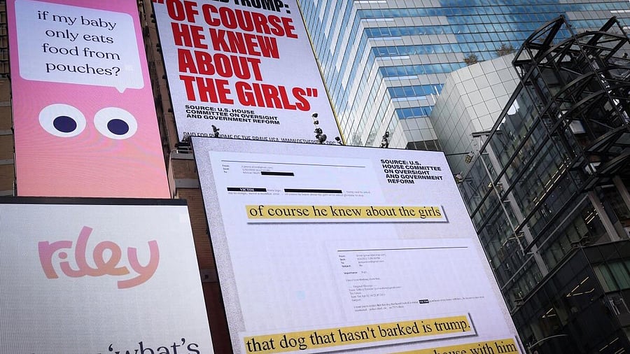 <div class="paragraphs"><p>A billboard in Times Square displays comments by Jeffrey Epstein about Donald Trump, after US President Donald Trump urged his fellow Republicans in Congress to vote for the release of files related to the late convicted sex offender Jeffrey Epstein in New York City. US.</p></div>