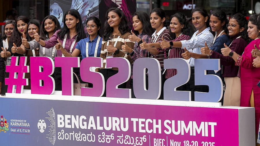 <div class="paragraphs"><p>Visitors pose for a photograph during Bengaluru Tech Summit 2025, in Bengaluru, Karnataka.</p></div>