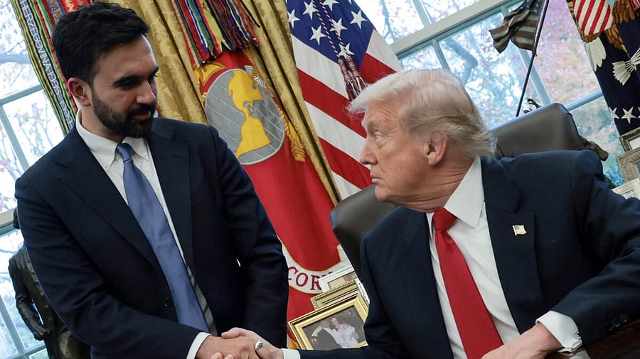 <div class="paragraphs"><p>US President Donald Trump and New York City Mayor-elect Zohran Mamdani shake hands as they meet in the Oval Office at the White House in Washington, DC</p></div>