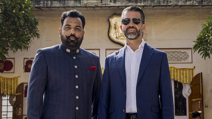 <div class="paragraphs"><p>US President Donald Trump's son Donald Trump Jr. with Lakshyaraj Singh Mewar, member of the royal family of erstwhile Mewar, at the wedding of Netra Mantena and Vamsi Gadiraju, in Udaipur. Credit: PTI</p></div>