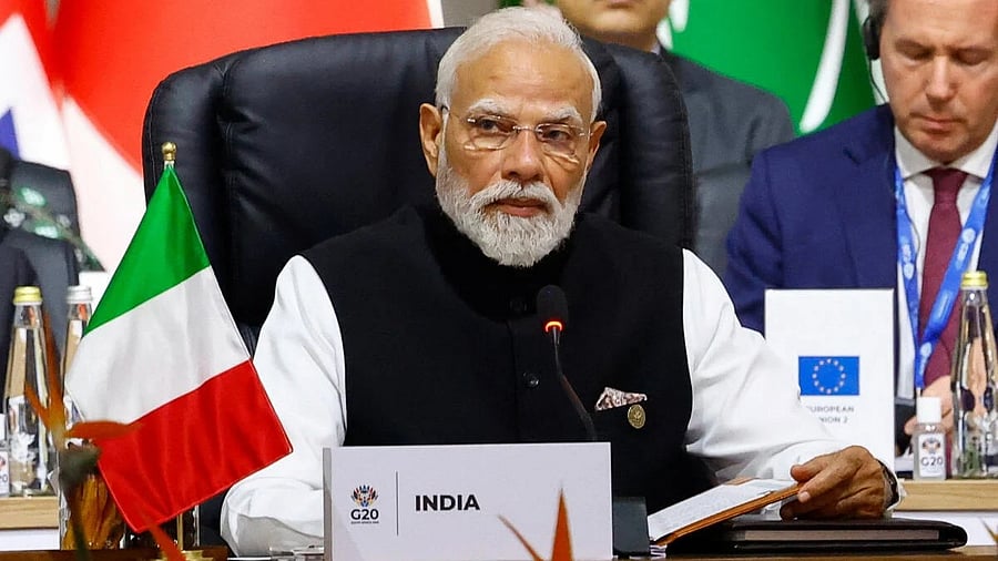 <div class="paragraphs"><p>Prime Minister Narendra Modi attends a plenary session on the opening day of the G20 leaders' Summit at the Nasrec Expo Centre in Johannesburg, South Africa.</p></div>