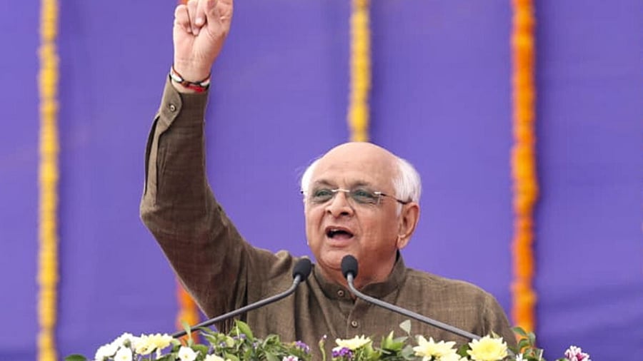 <div class="paragraphs"><p>Gujarat Chief Minister Bhupendra Patel addresses a gathering as he inaugurates and lays the foundation stones of various development-oriented projects, in Kutch district, Gujarat.</p></div>