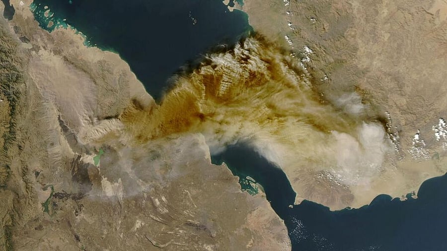 <div class="paragraphs"><p>A satellite image shows ash rising from the eruption of the Hayli Gubbi volcano in Ethiopia as it drifts over the Red Sea.</p></div>