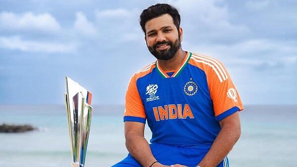 <div class="paragraphs"><p>File photo of India's Rohit Sharma with the 2024 ICC Men's T20 World Cup trophy.</p></div>