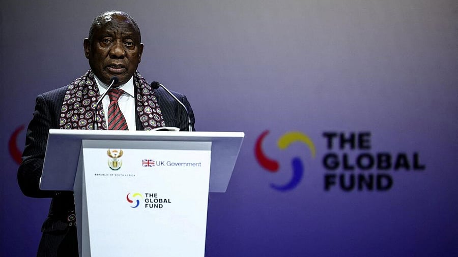 <div class="paragraphs"><p>South Africa's President Cyril Ramaphosa speaks during the Global Fund’s Eighth Replenishment Summit at the Sandton Convention Centre in Sandton on November 21, 2025, ahead of the G20 leaders' Summit.</p></div>