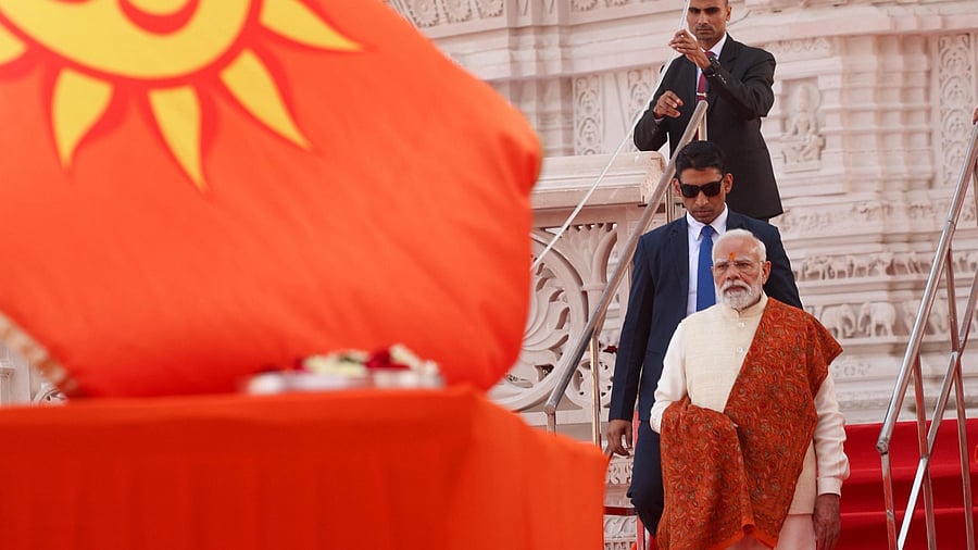 <div class="paragraphs"><p>Modi made the remarks after ceremonially hoisting a saffron flag atop the Ram temple in Ayodhya</p></div>