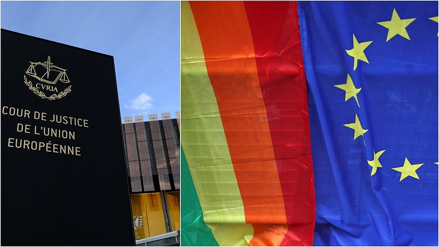 <div class="paragraphs"><p>Exterior view of the European Court of Justice in Luxembourg(L), A European Union flag is displayed alongside a Rainbow flag during the annual Pride London Parade in London</p></div>