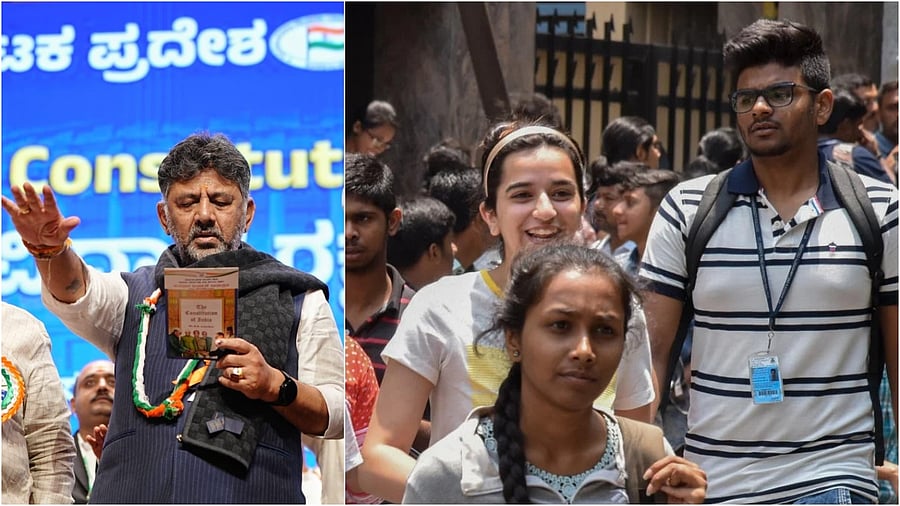 <div class="paragraphs"><p>Karnataka deputy CM DK Shivakumar at the ‘Constitution Day’ event organised by the Karnataka Congress(L), file image of students at a Bengaluru college</p></div>
