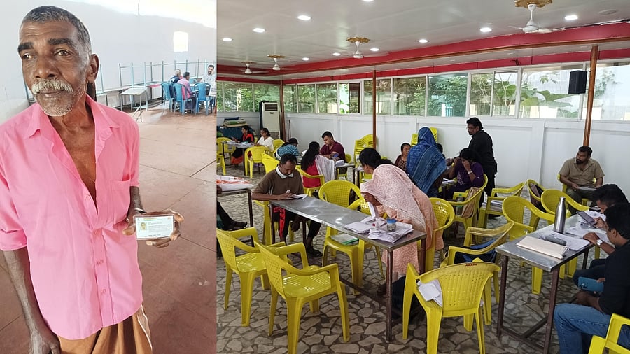 <div class="paragraphs"><p>(L) A man with his EPIC at an enumeration camp at Valiyathura in Thiruvananthapuram. (R) An enumeration camp at Vallakadavu in Thiruvananthapuram on Tuesday.</p></div>