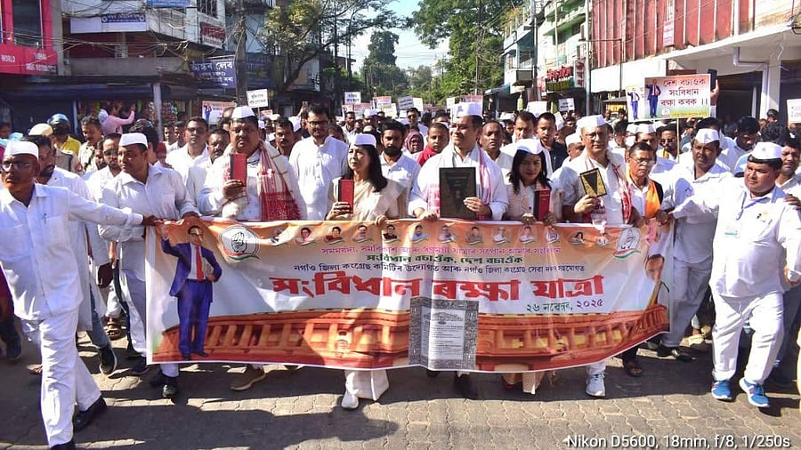 <div class="paragraphs"><p> Gaurav Gogoi during a procession in Nagaon organised as part of Constitution Day celebrations, on Wednesday (November 26).  </p></div>