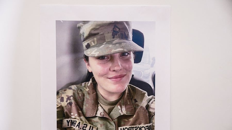 <div class="paragraphs"><p>A picture of National Guard member Sarah Beckstrom is displayed at a press conference with FBI Director Kash Patel, U.S. Attorney for D.C. Jeanine Pirro and other authorities, after Beckstrom and National Guard member Andrew Wolfe were shot in Washington on November 26, in Washington.</p></div>
