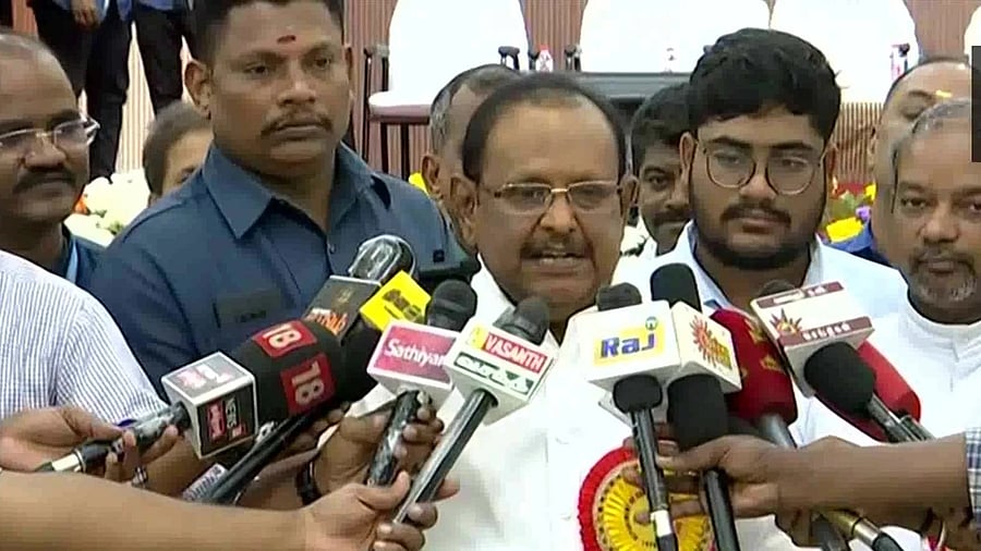 <div class="paragraphs"><p>Screengrab of Tamil Nadu Law Minister S Regupathy speaking to media.</p></div>