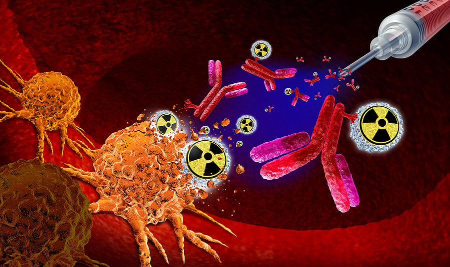 Targeted Alpha Therapy as a cancer treatment in clinical trials as a oncology therapies targeting malignant tumors with radioactive particles destroying cells.
radiotherapy