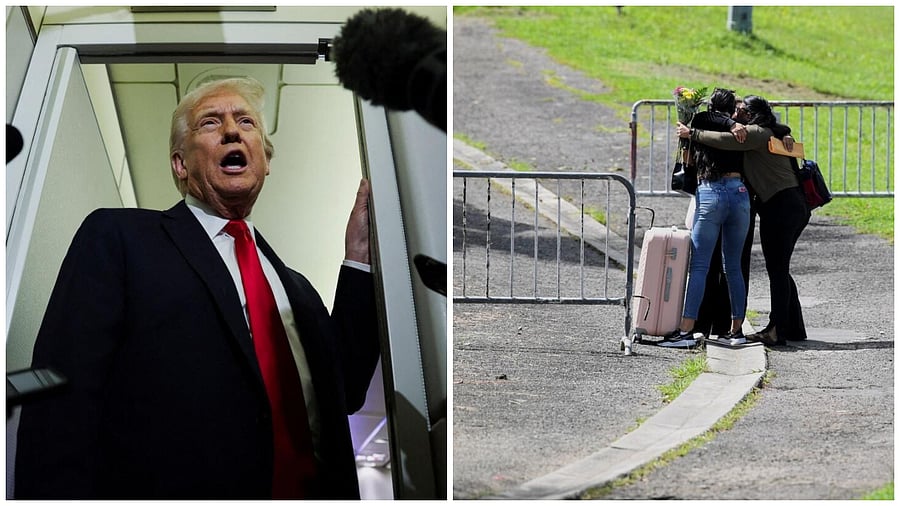 <div class="paragraphs"><p>Donald Trump (L), Venezuelans react before boarding a ferry to voluntarily return to Venezuela, while tensions with the US continue.</p></div>