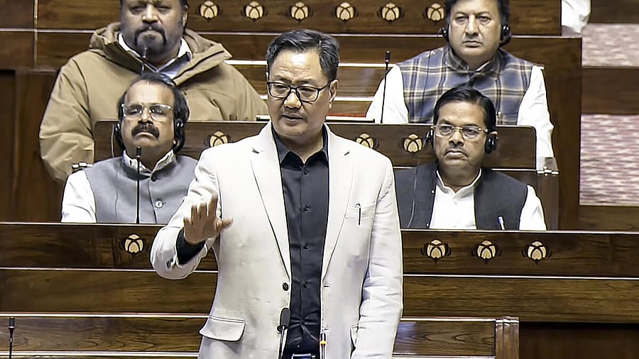 <div class="paragraphs"><p>Union Minister Kiren Rijiju speaks in the Rajya Sabha during the Winter session of Parliament, in New Delhi, Monday, Dec. 1, 2025. </p></div>