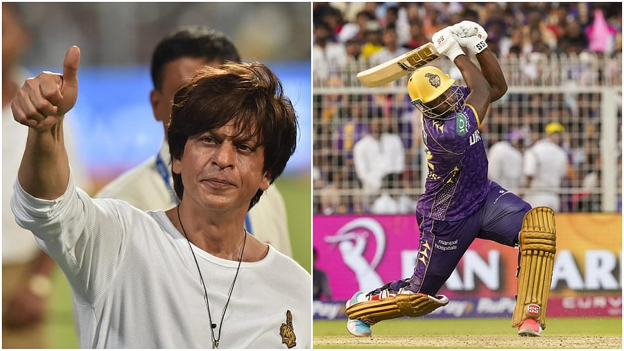 <div class="paragraphs"><p>Actor Shah Rukh Khan (L), Cricketer Andre Russell.</p></div>