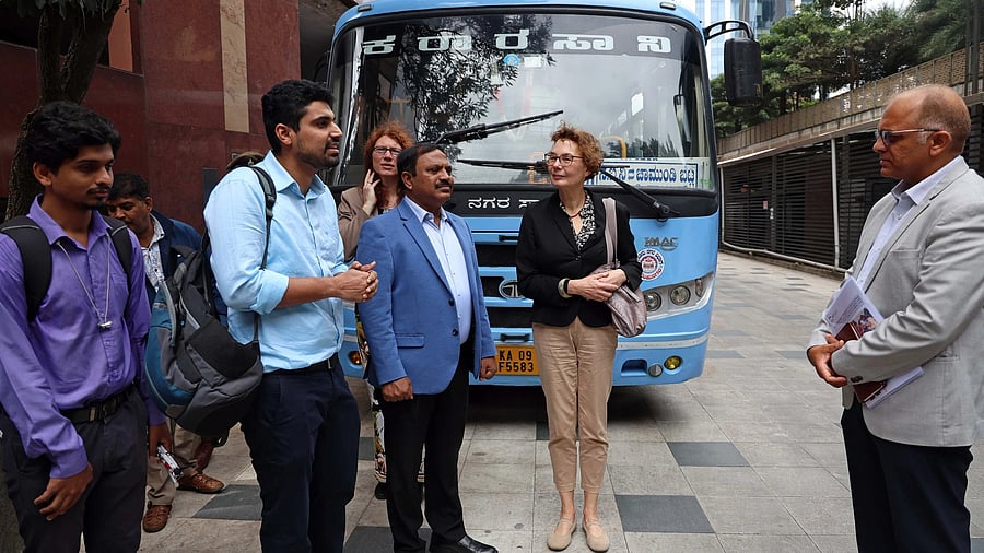 <div class="paragraphs"><p>The German delegation with KSRTC Managing Director Akram Pasha and other officials on Tuesday.&nbsp;</p></div>