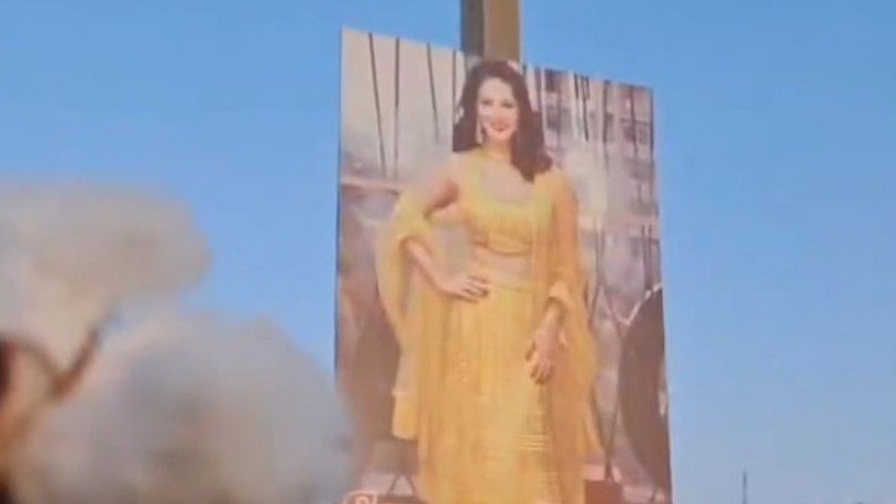 <div class="paragraphs"><p>A screengrab of Sunny Leone's poster on the fields.</p></div>