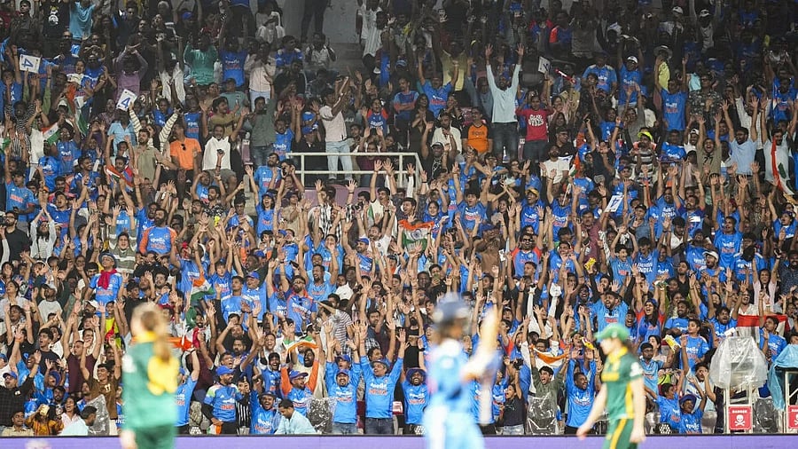 <div class="paragraphs"><p>Fans cheer in the stands during the ICC Women's World Cup final ODI cricket match</p></div>