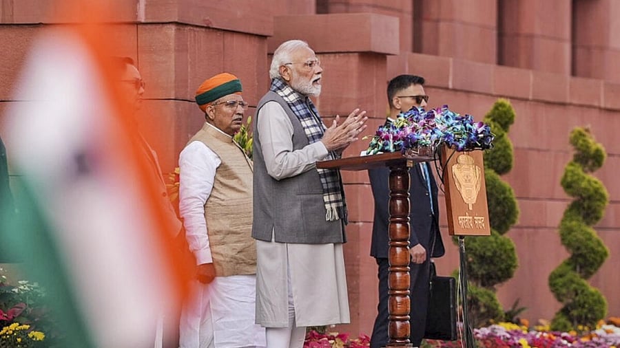 <div class="paragraphs"><p>Prime Minister Narendra Modi addresses the media on the first day of the Winter session of Parliament, in New Delhi. </p></div>
