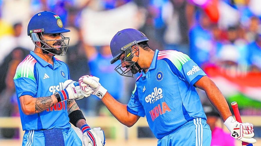 <div class="paragraphs"><p>Virat Kohli (left) and Rohit Sharma during the first ODI against and South Africa in Ranchi on Sunday.</p></div>