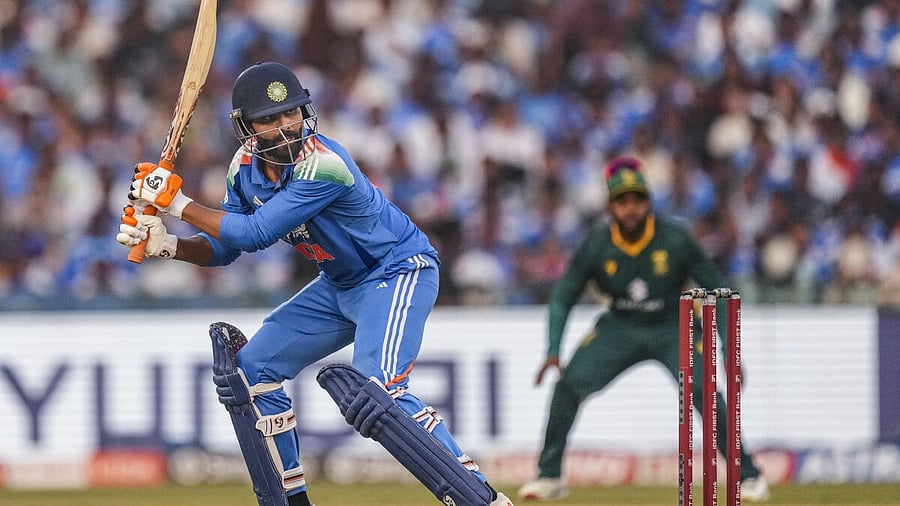 <div class="paragraphs"><p>India's Ravindra Jadeja plays a shot during the second ODI cricket match of a series between India and South Africa, at Shaheed Veer Narayan Singh International Stadium, in Raipur.</p></div>
