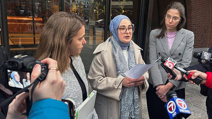 <div class="paragraphs"><p>Rumeysa Ozturk, a Turkish student at Tufts University, speaks to reporters outside the federal court in Boston</p><p></p></div>
