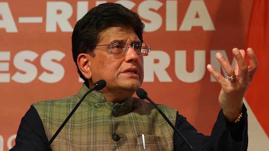 Union Minister Piyush Goyal speaks at the India-Russia Business Forum in New Delhi on Thursday. REUTERS
