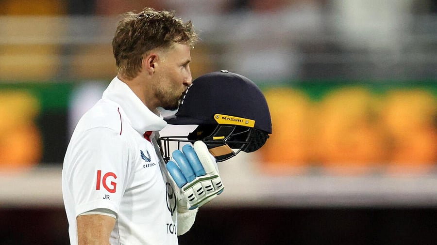 <div class="paragraphs"><p>Joe Root celebrates after completing his century.&nbsp;</p></div>