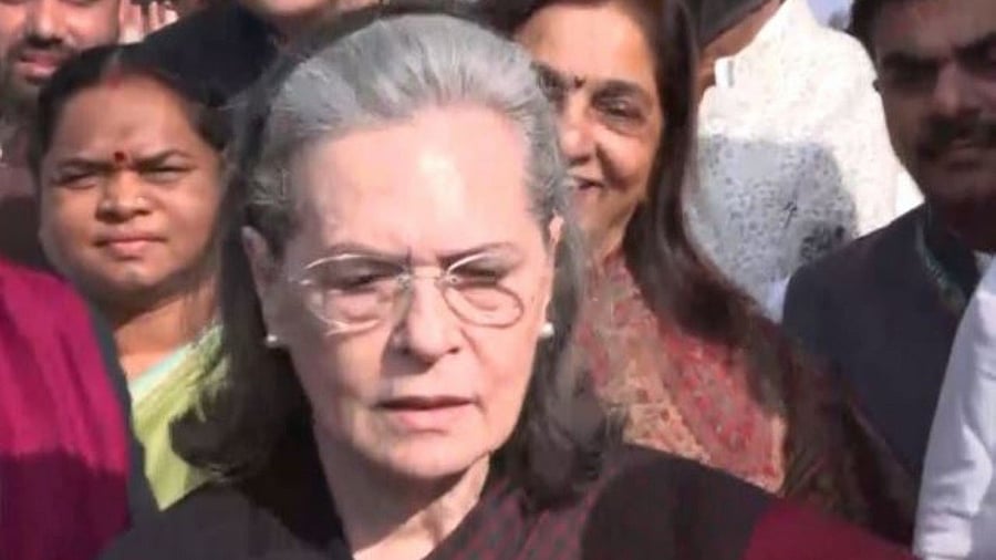 <div class="paragraphs"><p>Sonia Gandhi speaks to media outside the Parliament house. </p></div>