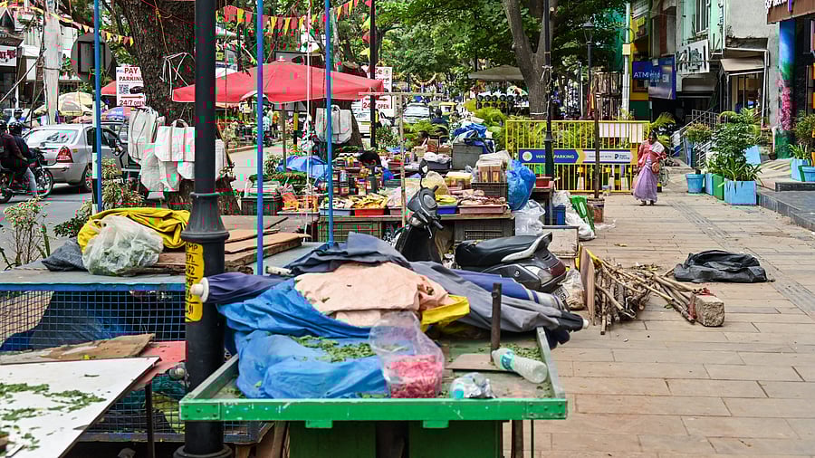 <div class="paragraphs"><p>Street vendors set up stalls on the footpath at Gandhi Bazaar in Basavanagudi.&nbsp;</p></div>