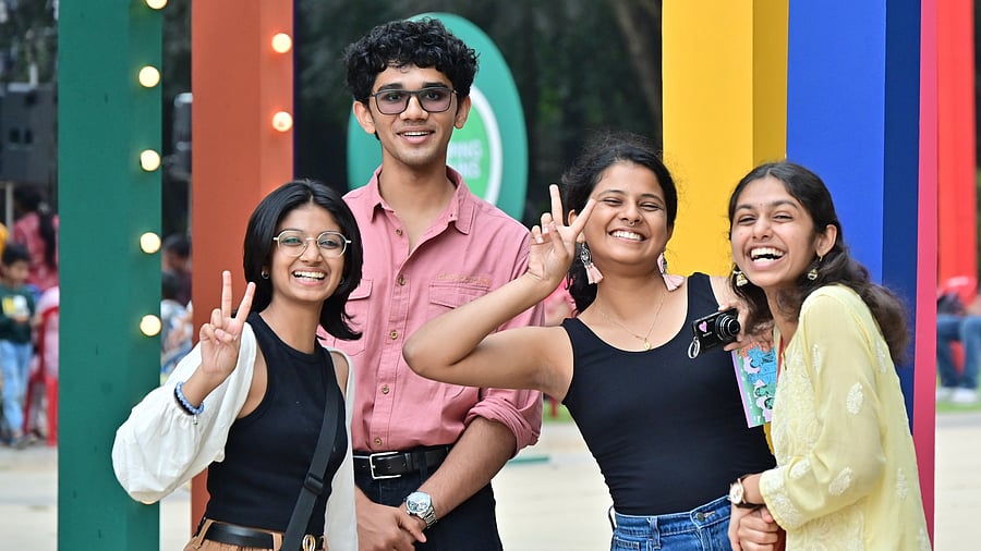 <div class="paragraphs"><p>Youngsters strike a pose at the Bangalore Literature Festival, which concluded on Sunday. </p></div>