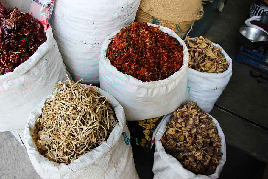 Dried vegetables sold in Meena Bazaar, Srinagar
