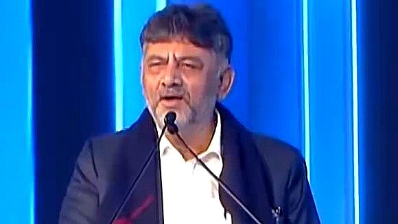 <div class="paragraphs"><p>Deputy Chief Minister D K Shivakumar speaks at the Telangana Rising Global Summit at Bharat Future City on Monday.</p></div>
