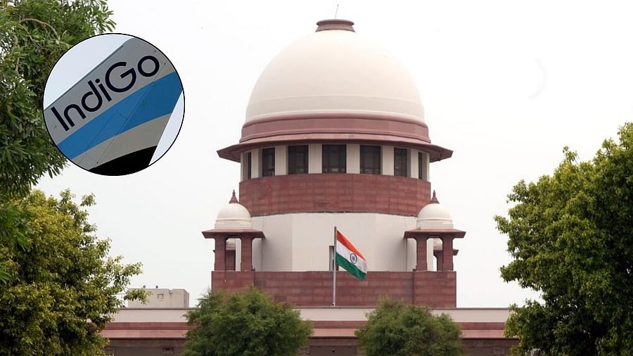 <div class="paragraphs"><p>Supreme Court of India, IndiGo logo (inset).</p></div>