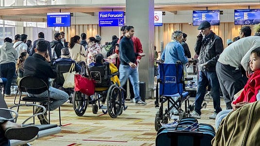 <div class="paragraphs"><p>Passengers wait counters of the IndiGo airline, at Terminal 1 (T1) of the Indira Gandhi International Airport, in New Delhi.</p></div>