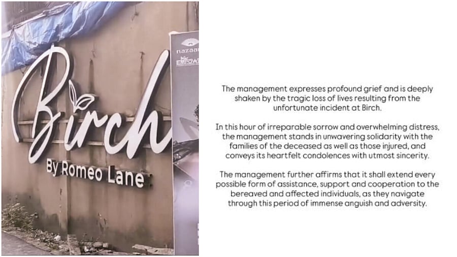 <div class="paragraphs"><p>Birch by Romeo Lane nightclub where a fire broke out due to a cylinder blast, in North Goa (L), a screengrab of the story shared by Saurabh Luthra.</p></div>