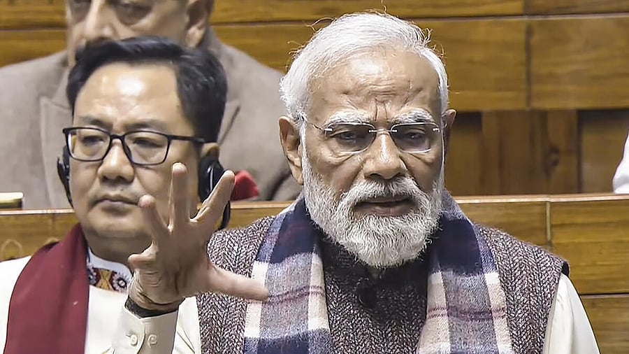 <div class="paragraphs"><p>Prime Minister Narendra Modi speaks in the Lok Sabha during a discussion on the 150th anniversary of the national song 'Vande Mataram', at the Winter session of Parliament, in New Delhi, Monday, Dec. 8, 2025.</p></div>